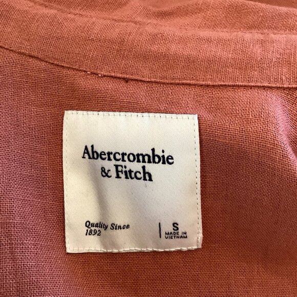 Abercrombie & Fitch Button-Up Linen-Blend Dress Size Small Rust Long SLeeve - Picture 2 of 8